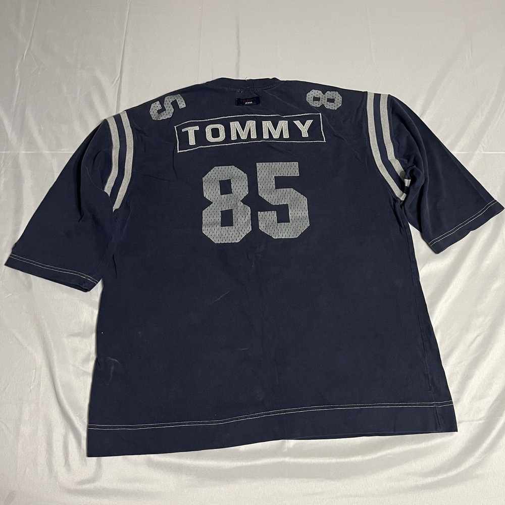 Vintage TOMMY JEANS Hilfiger Hockey Football Jersey 3/4 Sleeve Mens Sz Large
